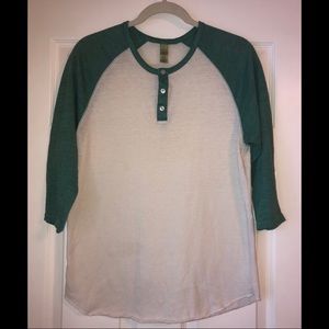 Alternative Earth teal and white henley
